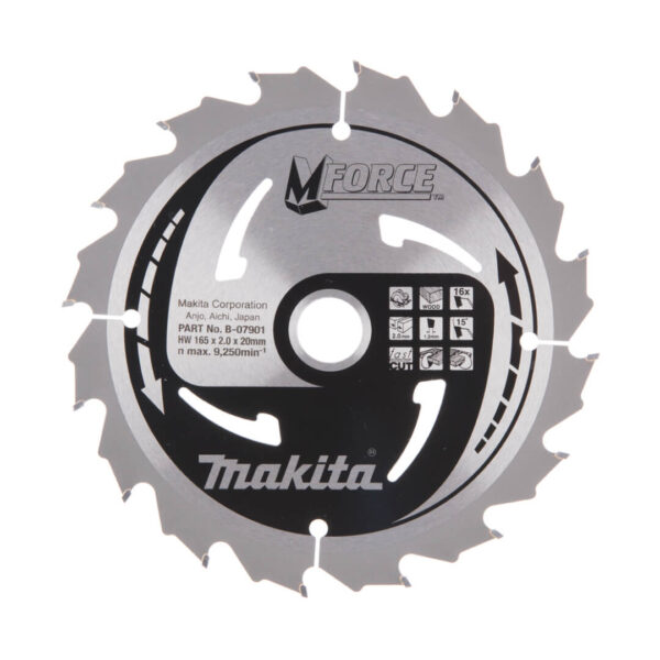 Disc pentru fierastrau circular MAKITA, MFORCE, 165X20X16, diametru exterior 165 mm, diametru interior 20 mm, 16 dinti, pentru lemn - imagine 3
