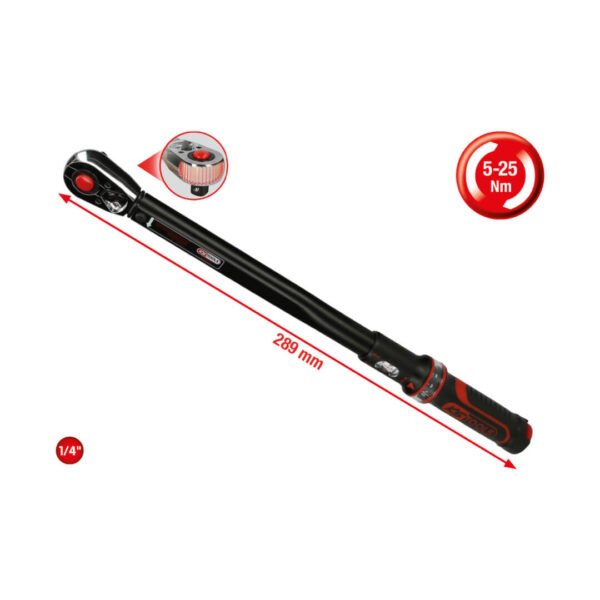 Cheie dinamometrica cu clichet 1/4”, ERGOTORQUE precision, 5-25 Nm, KS Tools - imagine 3
